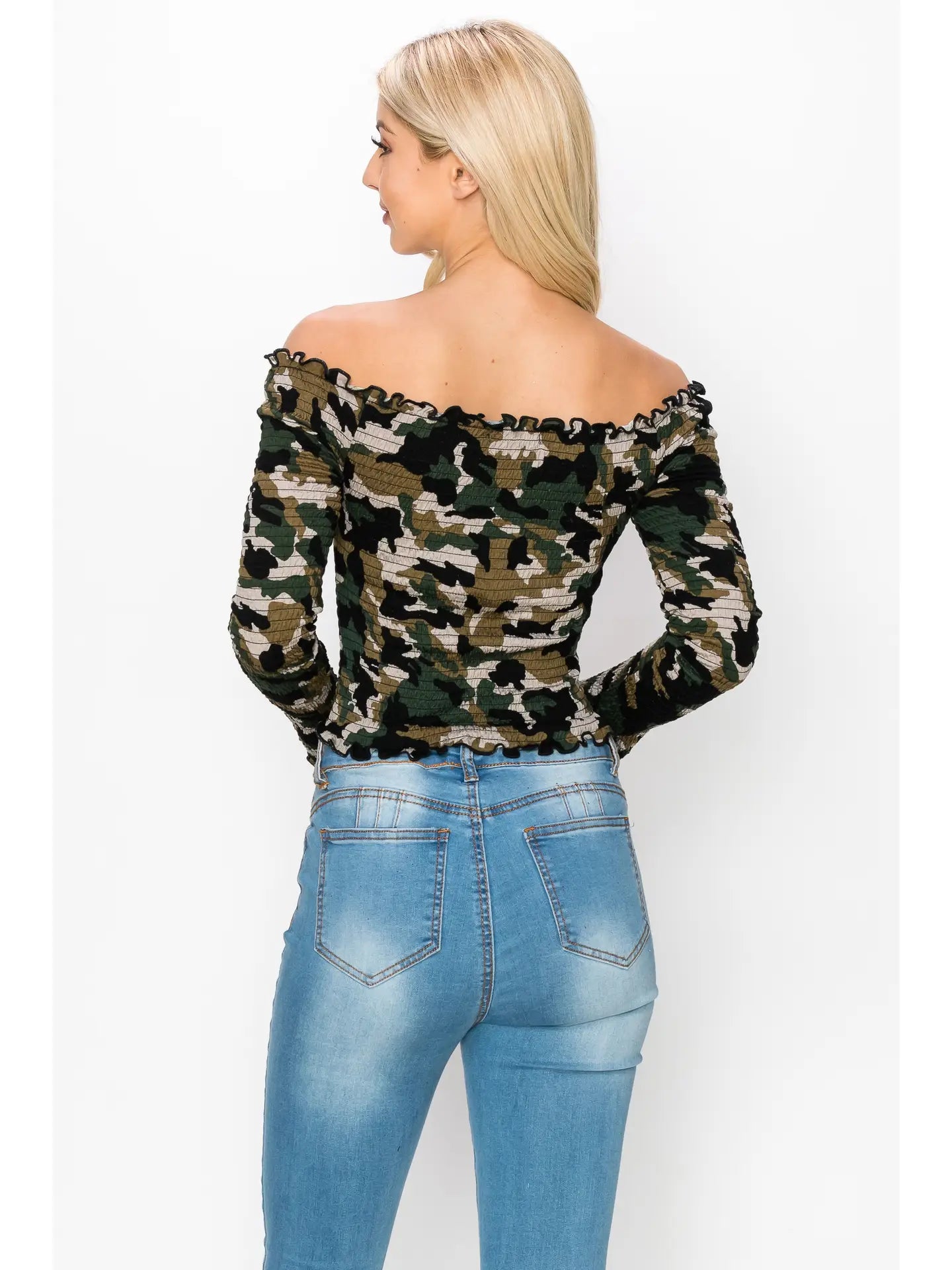3219 CAMO SMOCKING TOP