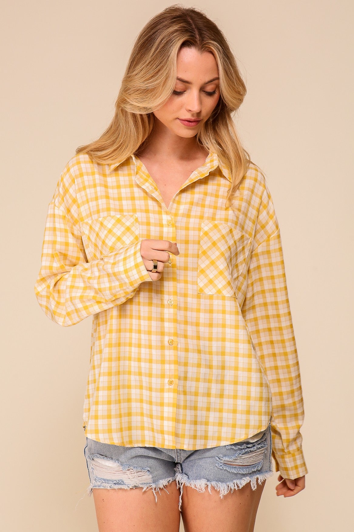 2090 PLAID BUTTON DOWN TOP