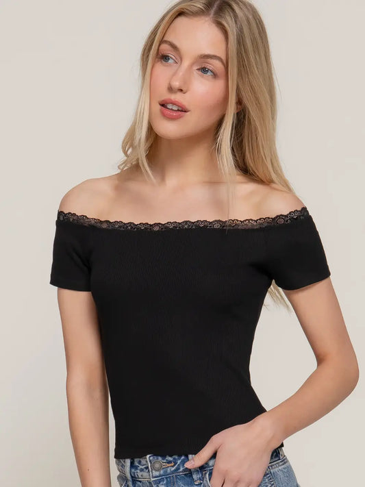 2988 LACE TRIM OFF SHOULDER TOP