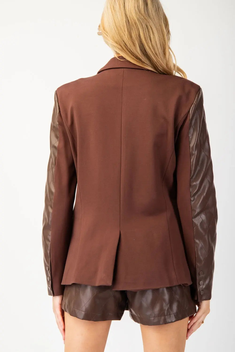 3329 ARGYLE FAUX LEATHER BLAZER