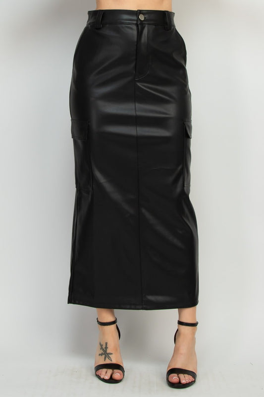 2448 FAUX LEATHER CARGO SKIRT