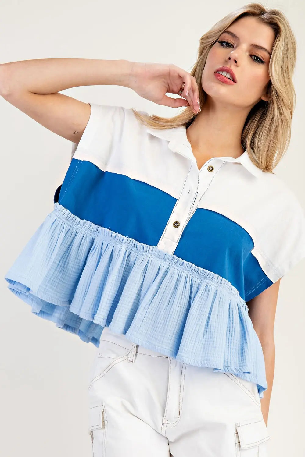 3013 RUFFLE COLOR BLOCK TOP