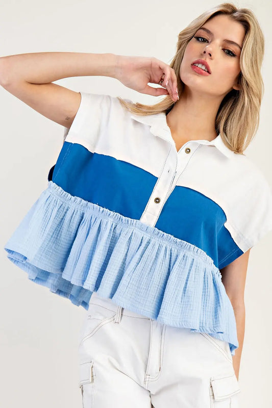 3013 RUFFLE COLOR BLOCK TOP