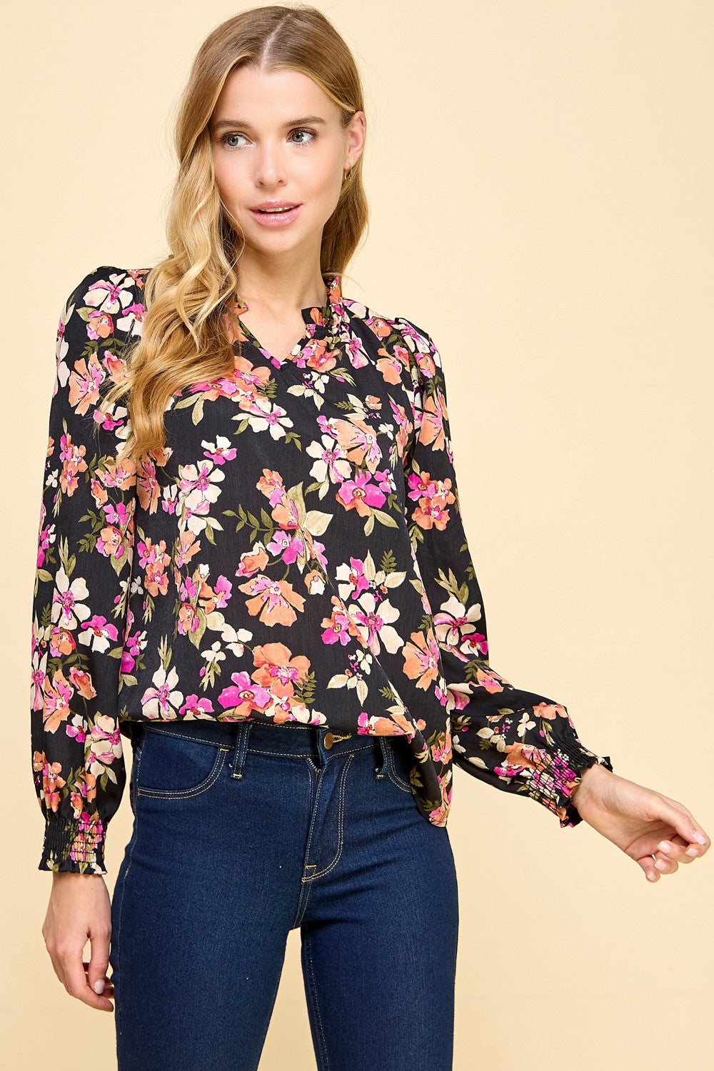 2722 V NECK FLORAL PRINT TOP