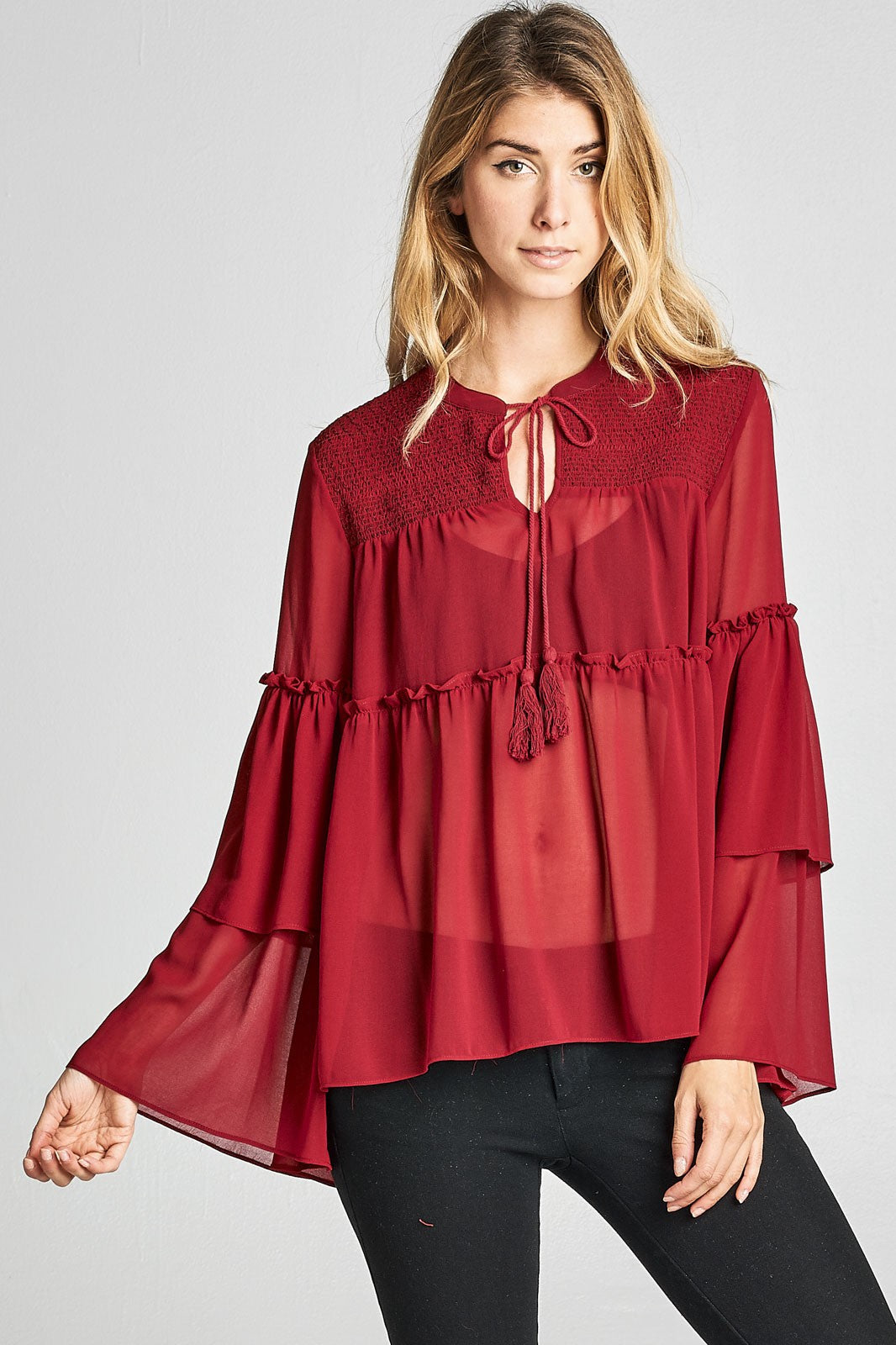 2552 BELL SLEEVE SHEER TOP