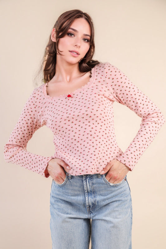 2824 FLORAL FITTED KNIT TOP