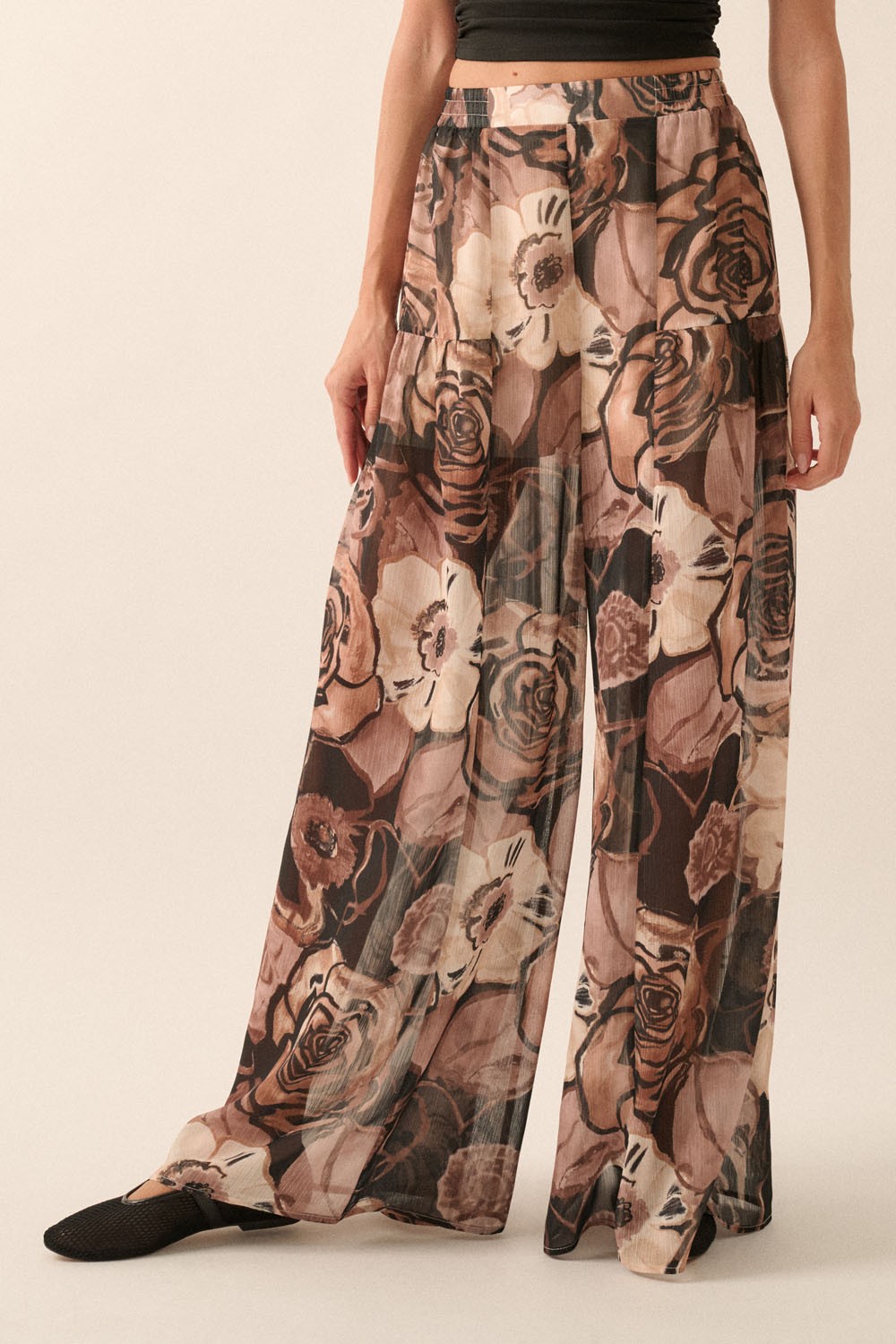 2649 FLORAL CHIFFON PANTS