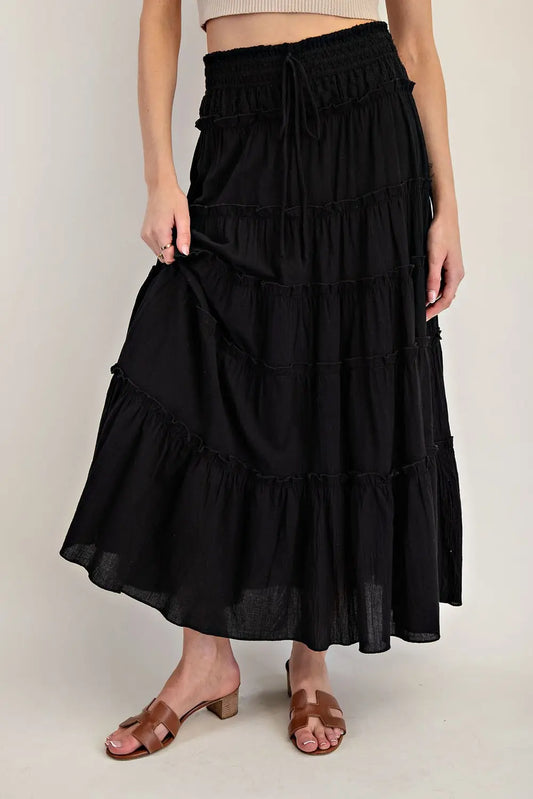 3012 TIERED CROCHET WAIST MAXI SKIRT