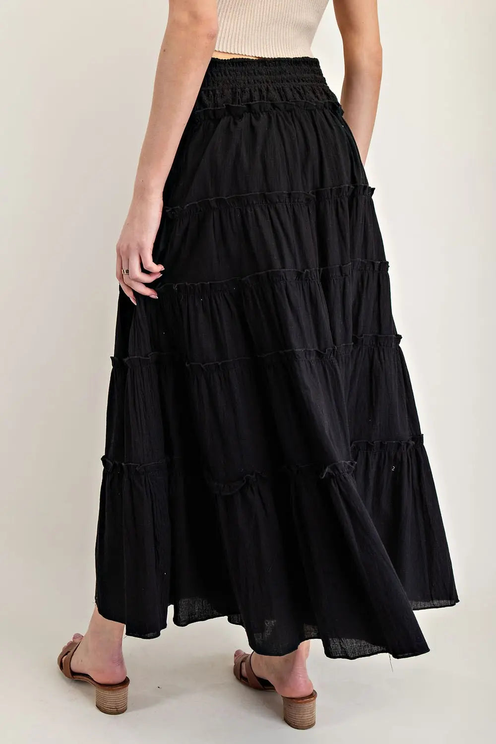 3012 TIERED CROCHET WAIST MAXI SKIRT