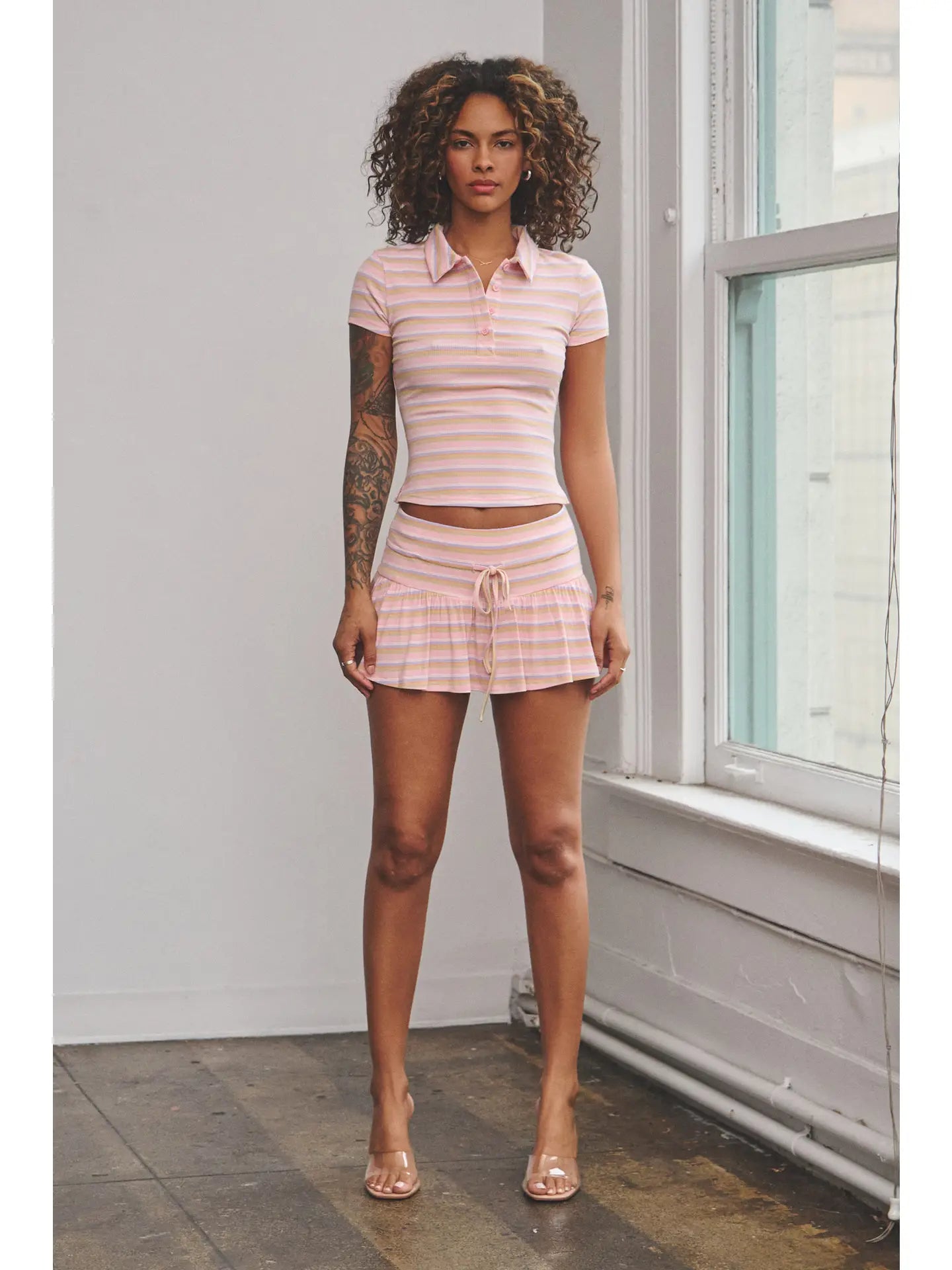 3240 MULTI COLOR STRIPE TOP AND SKIRT SET