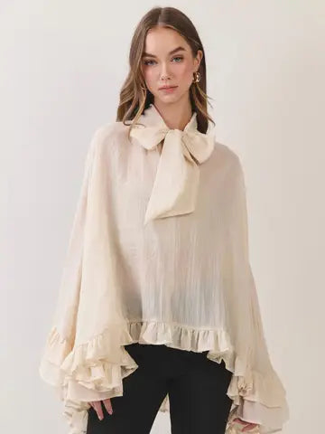3311 TIE NECK RUFFLE PONCHO TOP