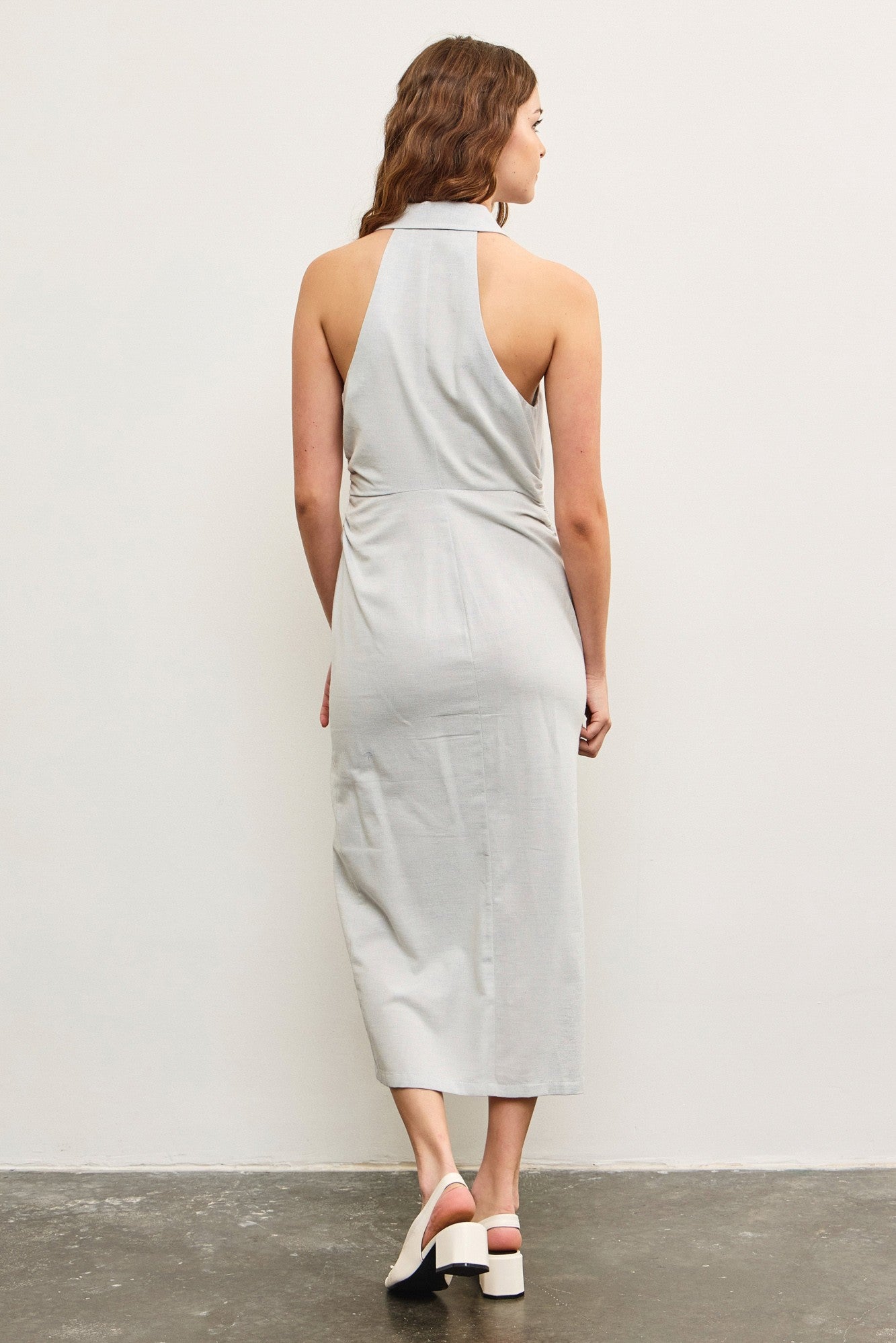 2441 SIDE RUCHED HALTER NECK SHIRT DRESS