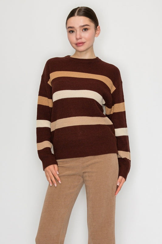 2573 3 TONE RIBBED KNIT SWEATER