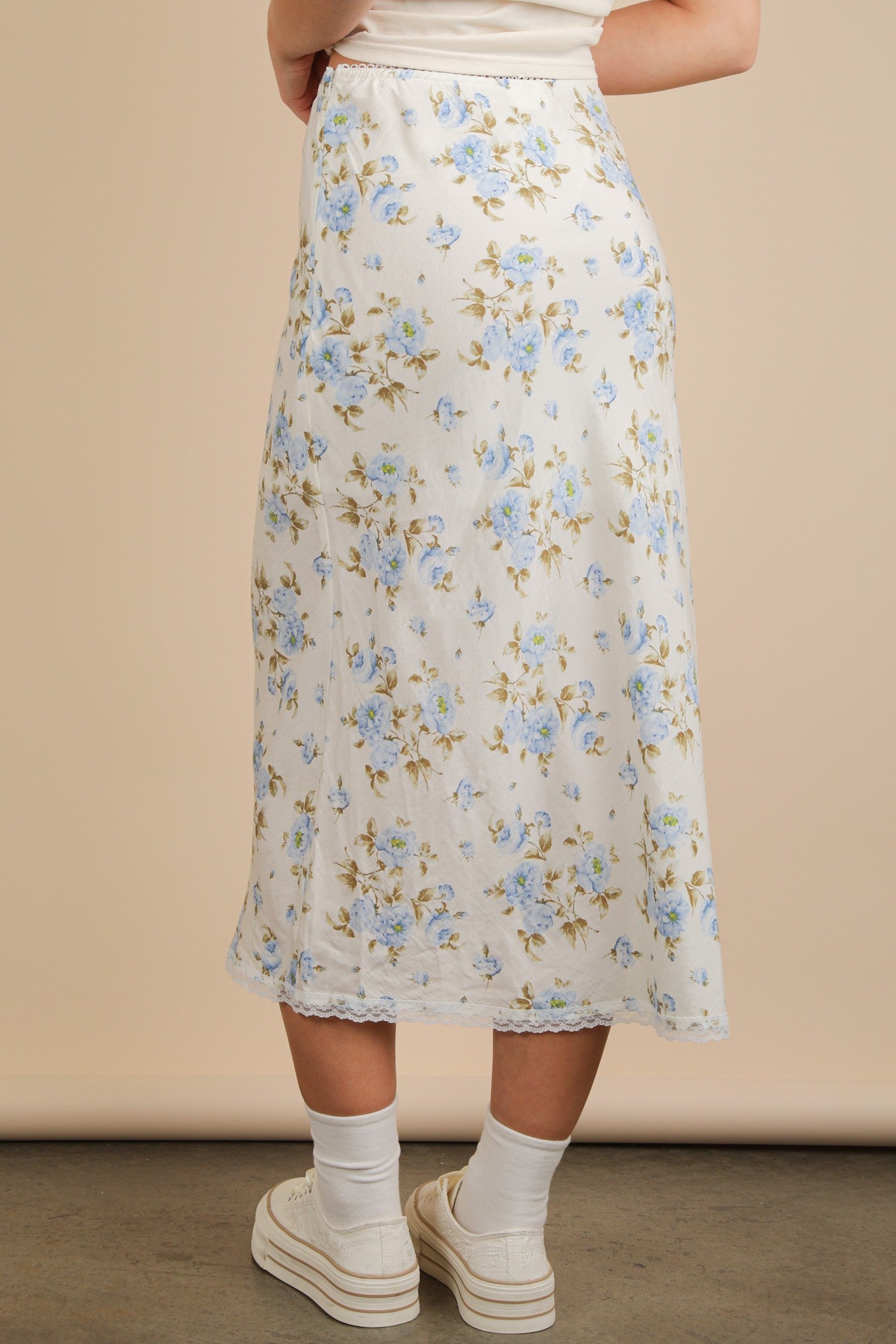 2470 FLORAL LACE TRIM MIDI SKIRT