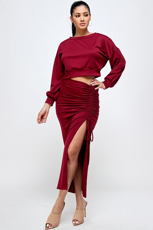 2590 CROP TOP AND RUCHED SKIRT SET