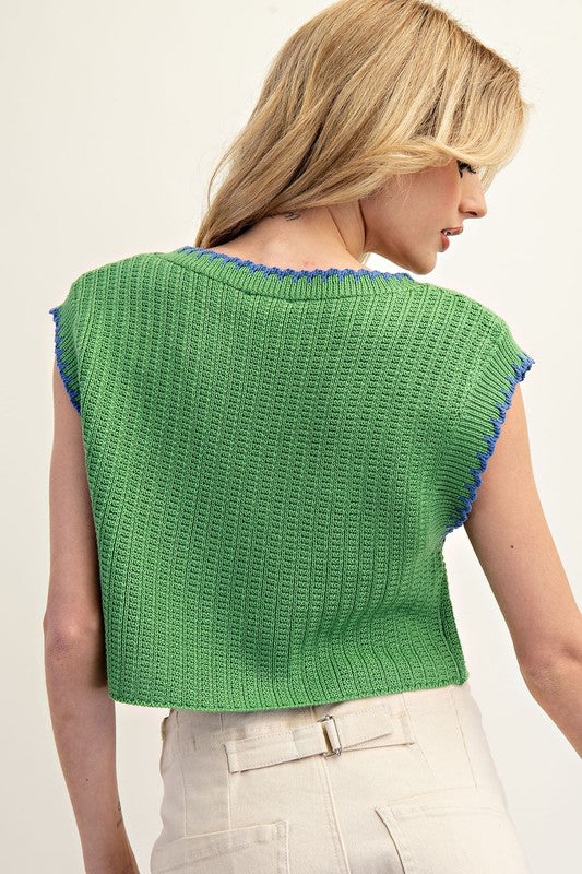 2354 CONTRASTING CROPPED SWEATER TOP