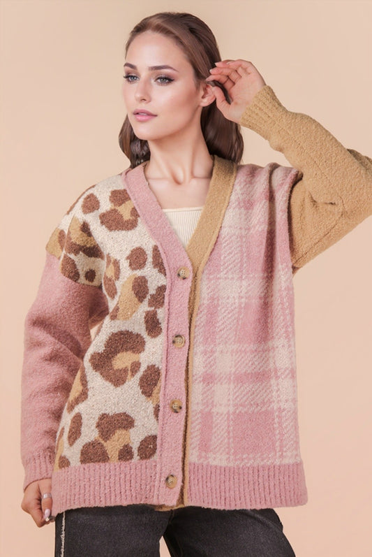 2759 LEOPARD AND PLAID CARDIGAN