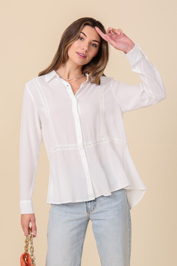 2071 LACE TRIM BUTTON DOWN TOP