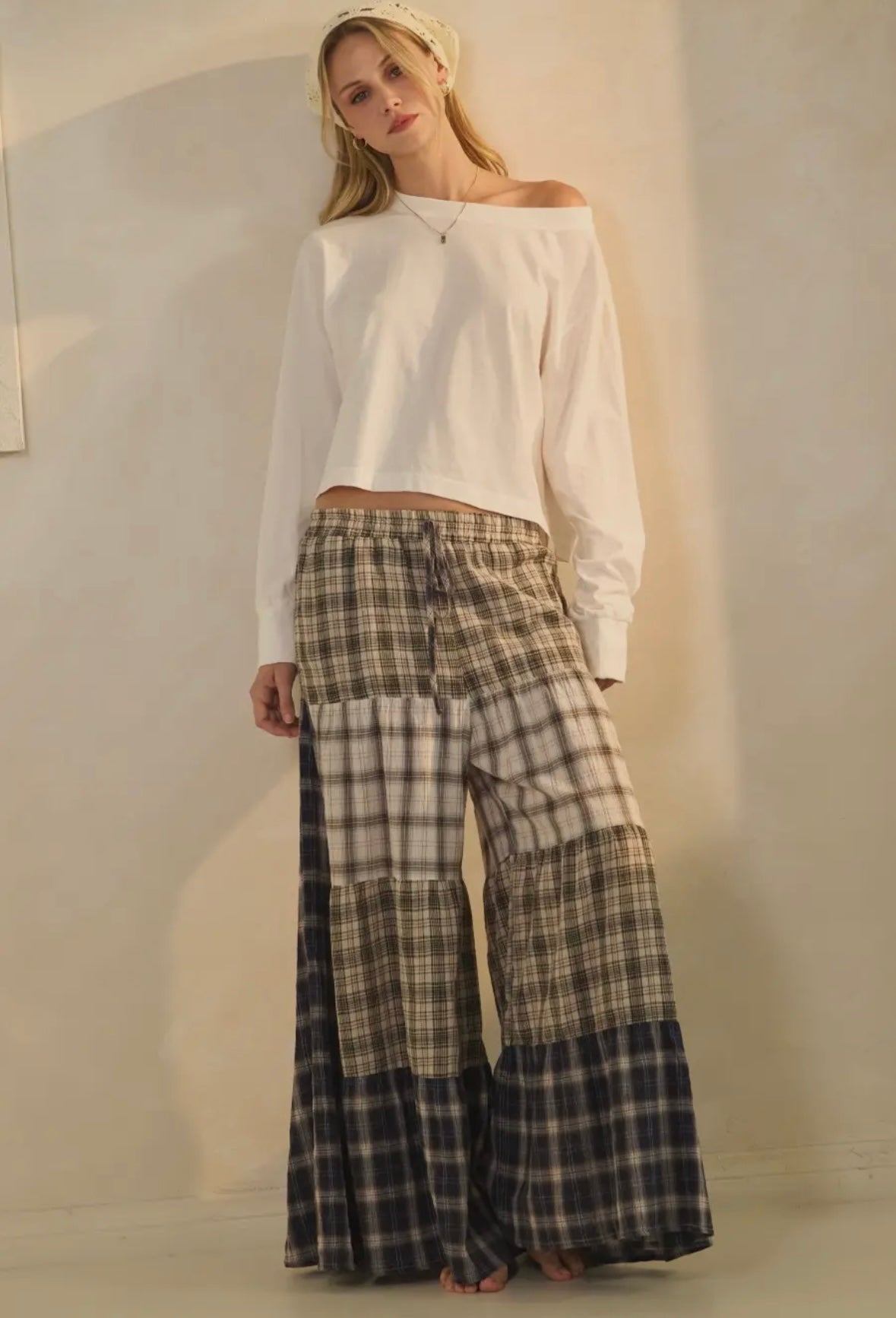 2615 PLAID PATCHWORK PANTS