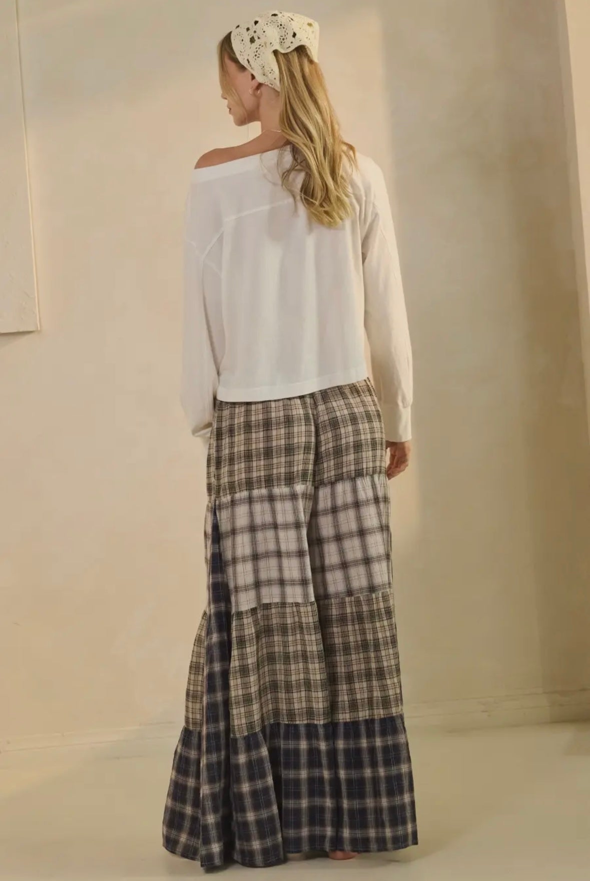 2615 PLAID PATCHWORK PANTS