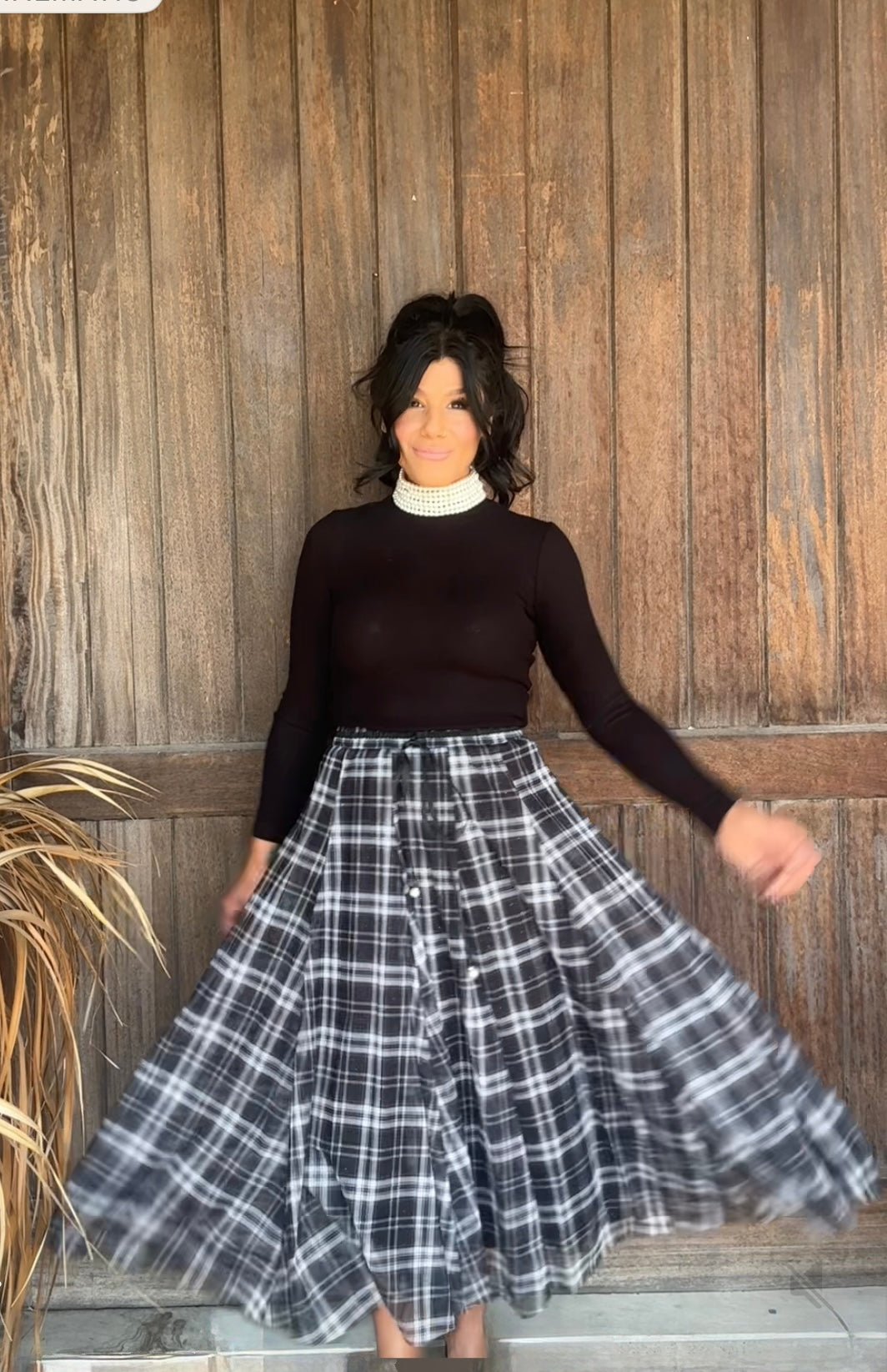 2602 PLAID ASYMMETRICAL MIDI SKIRT