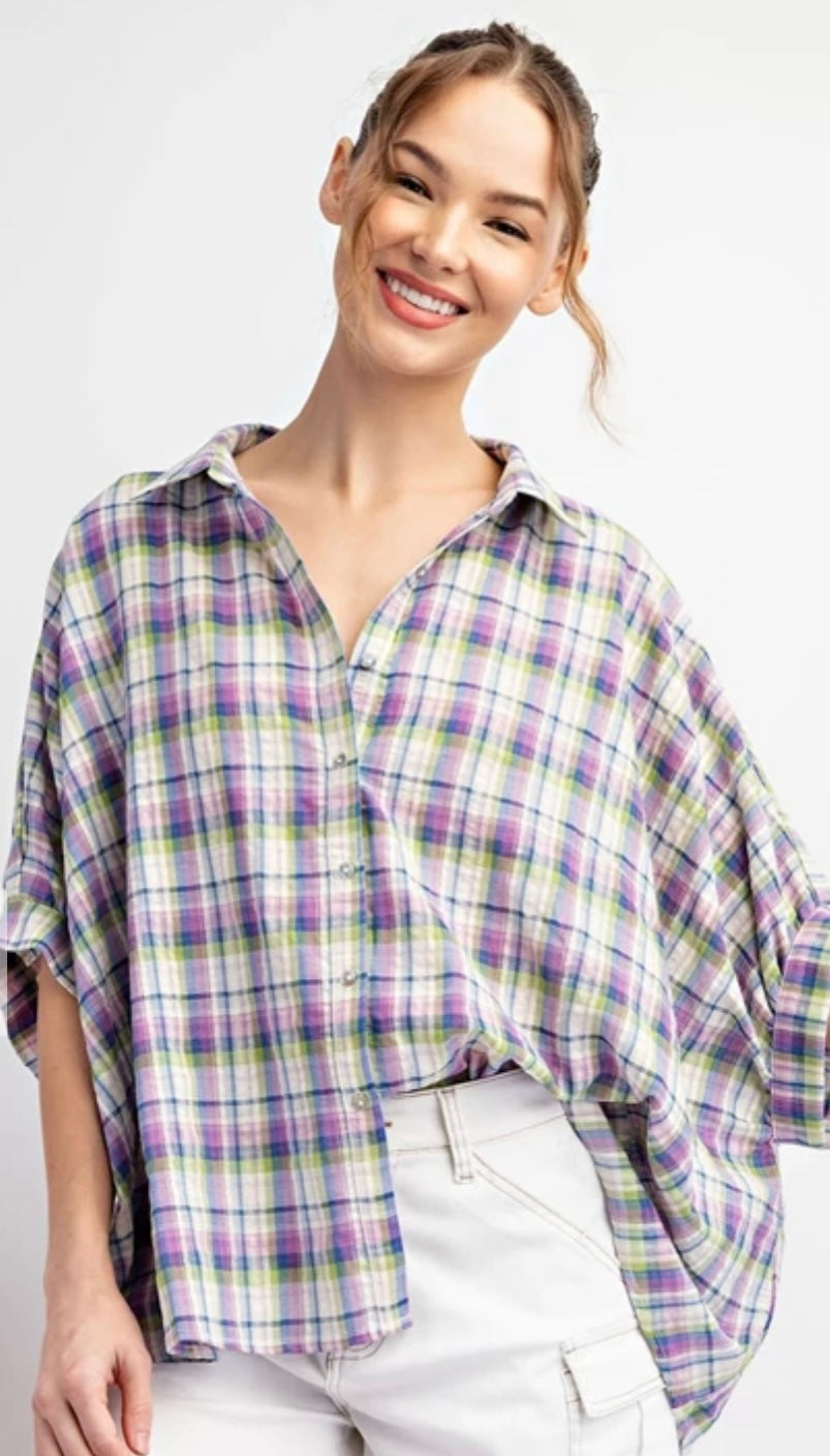 1488 PLAID BUTTON DOWN TOP