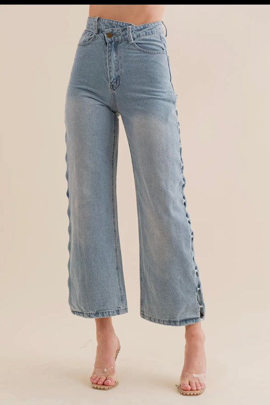 1258 PEARL EMBELLISHED STRAIGHT LEG JEANS