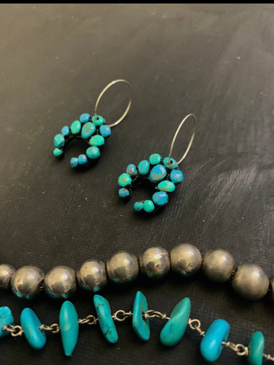 1004 CLAY TURQUOISE SQUASH BLOSSOM EARRINGS