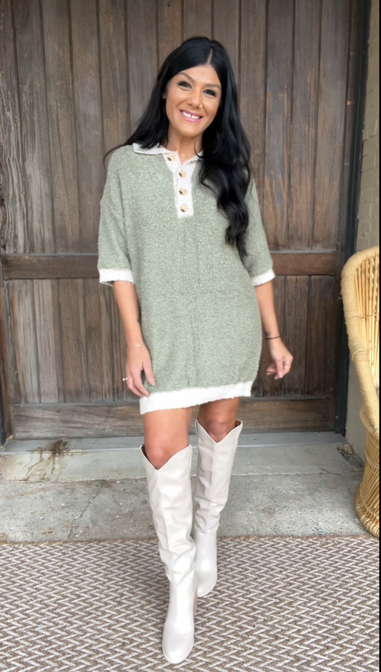 1092 FUZZY BUTTON UP MINI DRESS