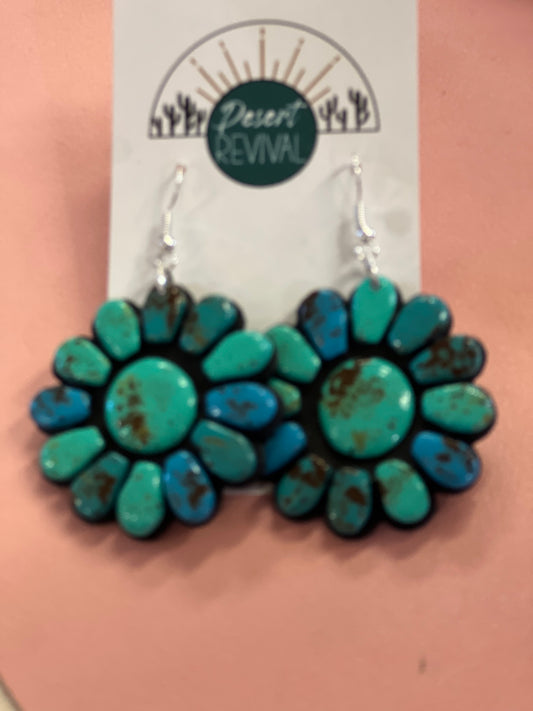 1002 CLAY TURQUOISE DAISY EARRINGS