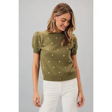3363 EMBROIDERED POLKA DOT KNIT SWEATER