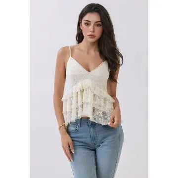 3163 PLUNGING TIERED LACE BABYDOLL TOP
