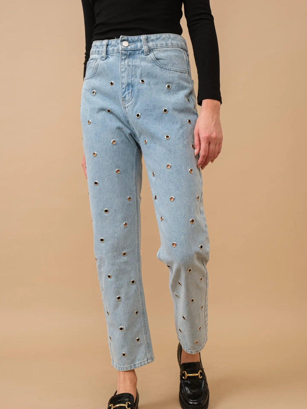 3373 EYELET STUDDED DENIM JEANS