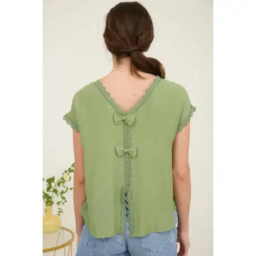 3249 LACE TRIM BOW BLOUSE