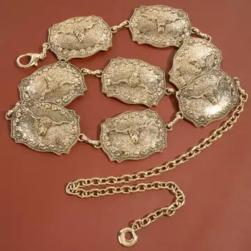 3365 WESTERN LONGHORN ENGRAVED CHAIN BELT