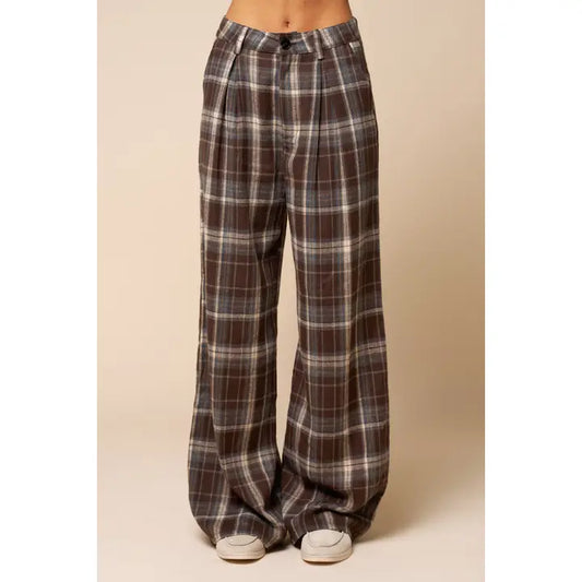 3378 PLAID GATHERED PANTS