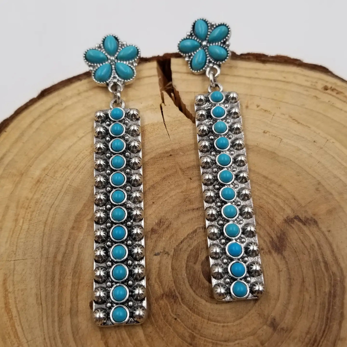 3371 VINTAGE SILVER TURQUOISE STRIP EARRINGS