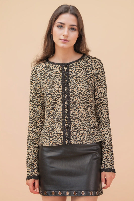 2823 LEOPARD LACE TRIM TOP