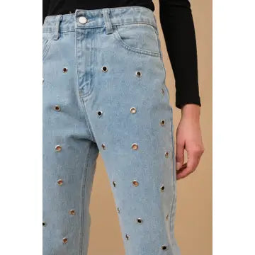 3373 EYELET STUDDED DENIM JEANS