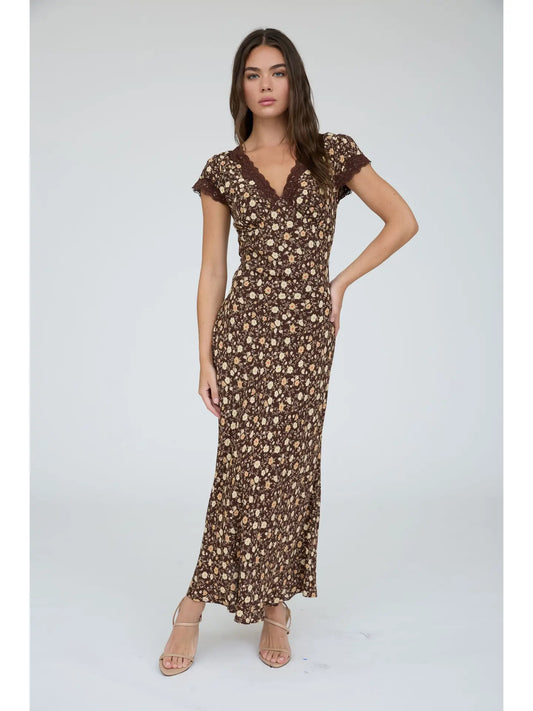 3237 FLORAL LACE TRIM MIDI DRESS