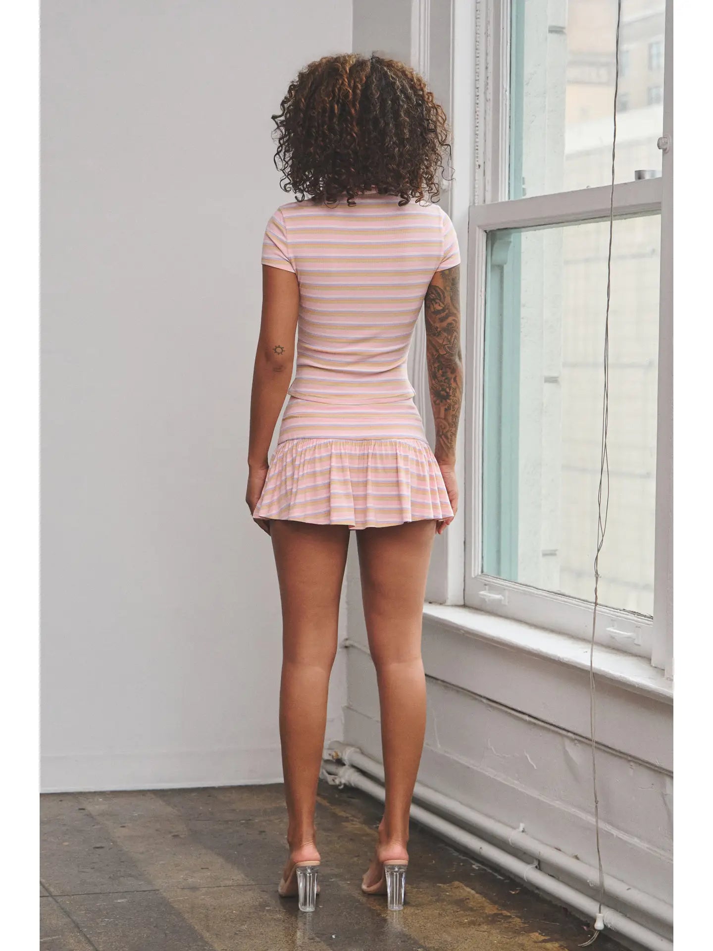 3240 MULTI COLOR STRIPE TOP AND SKIRT SET