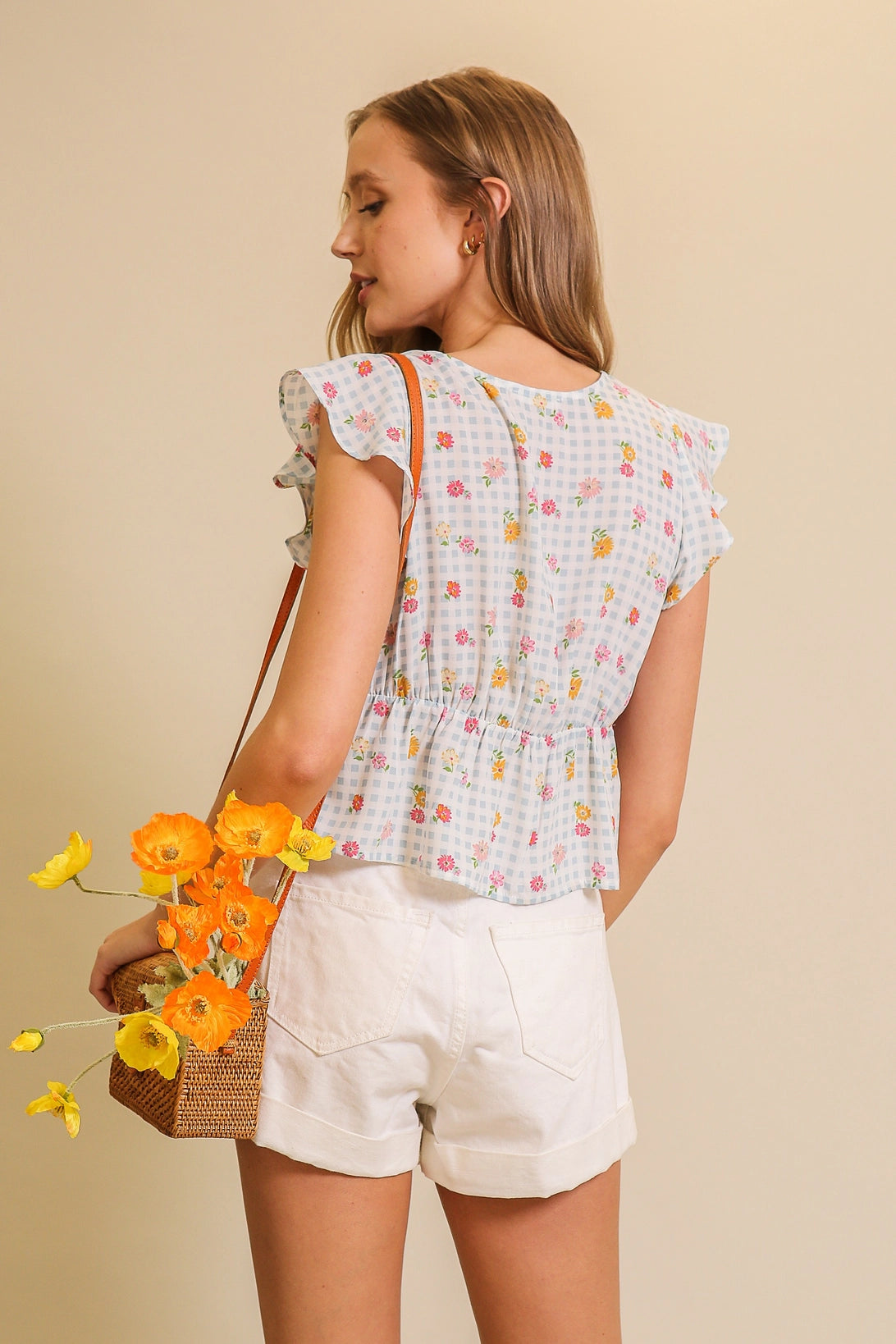 2944 GINGHAM FLORAL TOP