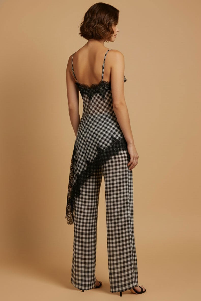 3002 GINGHAM LACE TOP AND PANT SET