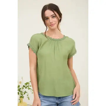 3249 LACE TRIM BOW BLOUSE