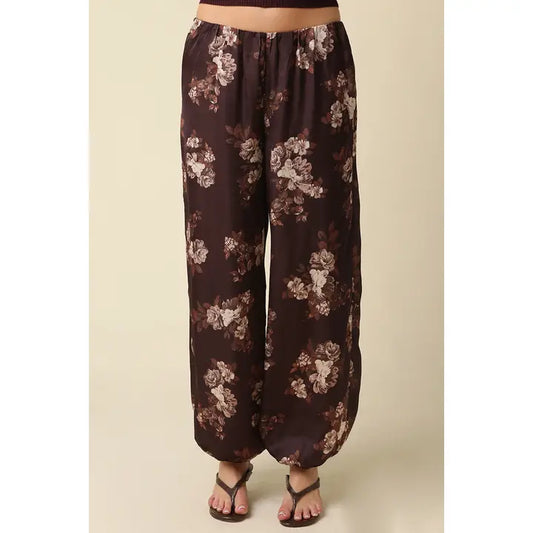 3310 REMI FLORAL SATIN BARREL PANTS
