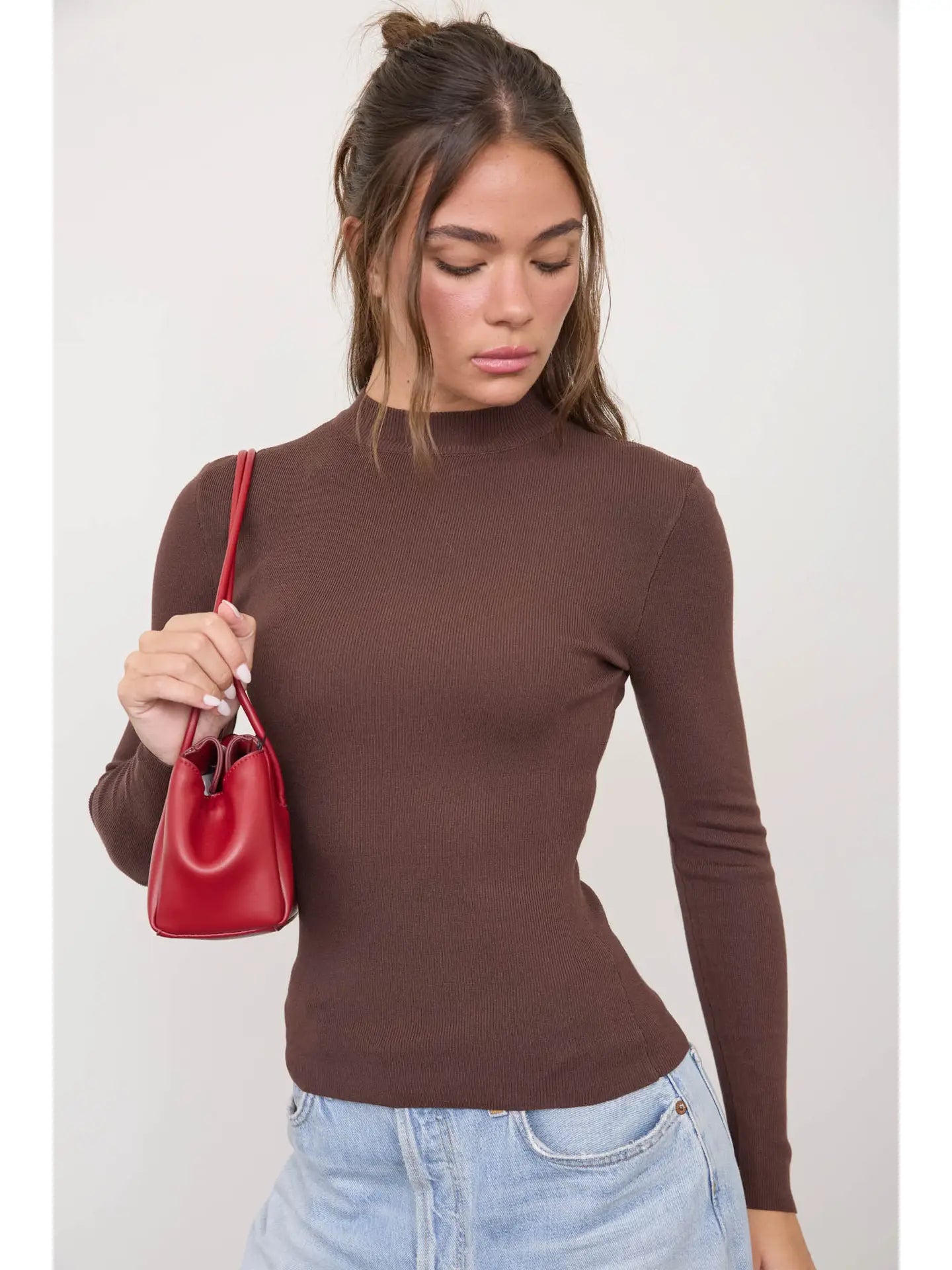 3307 MOCK NECK LONG SLEEVE SWEATER KNIT TOP
