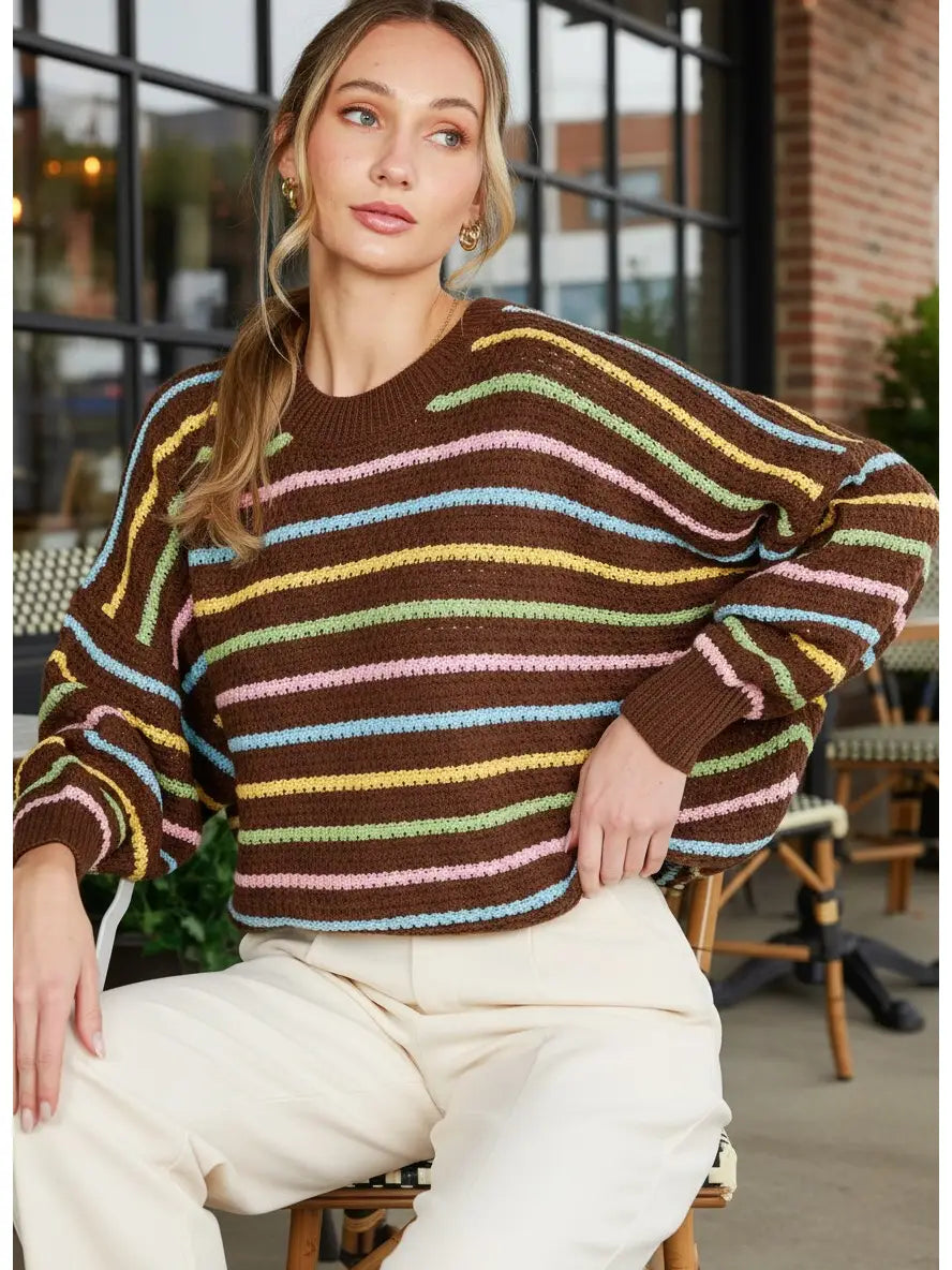 3391 MUTLTI STRIPE CREW NECK SWEATER