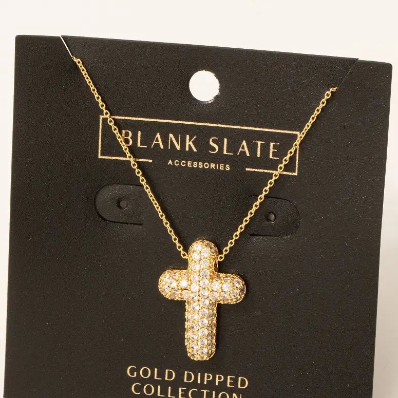 3364 GOLD DIPPED PAVE BUBBLE CROSS NECKLACE
