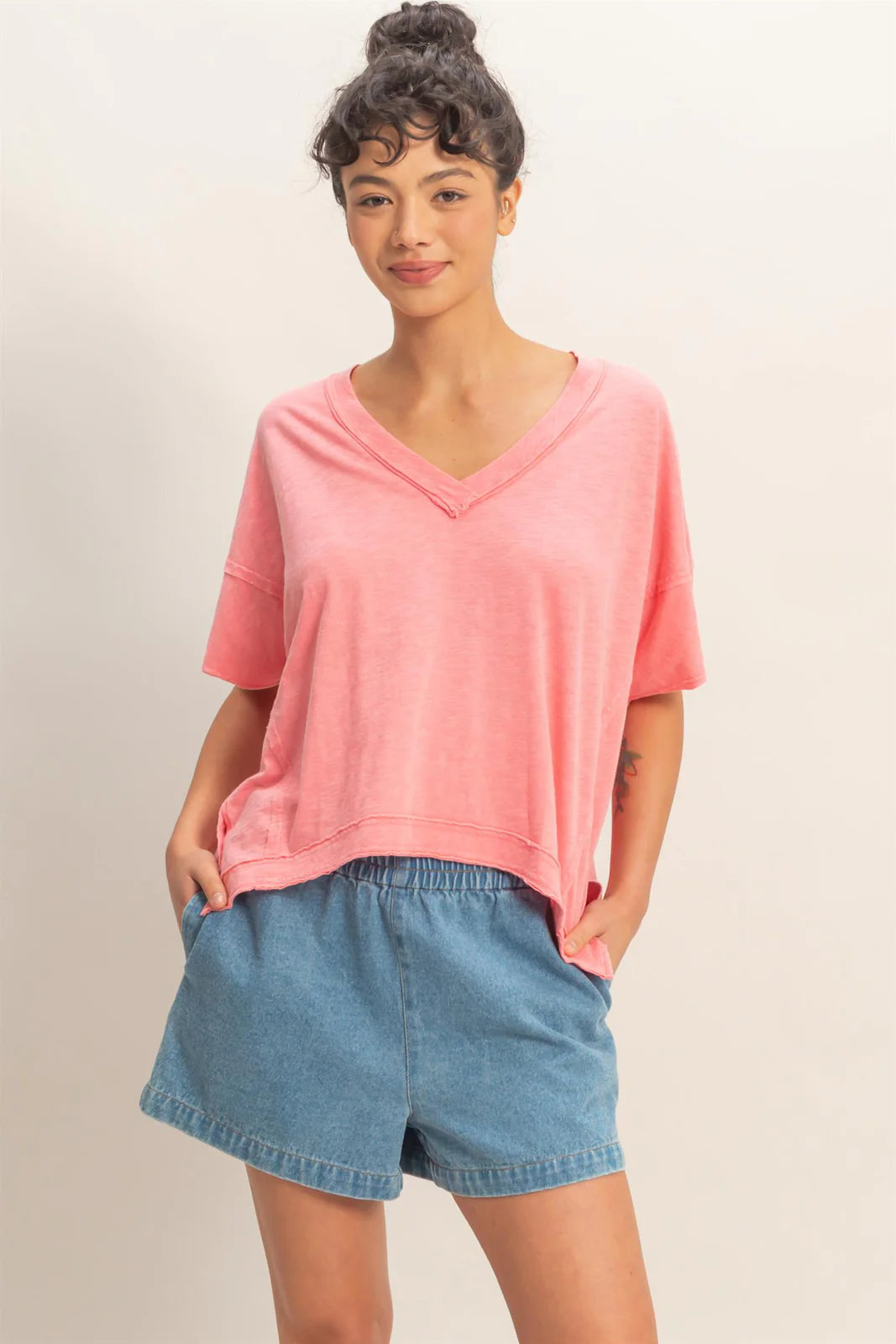 3115 OVERSIZED V-NECK SHORT SLEEVE TOP